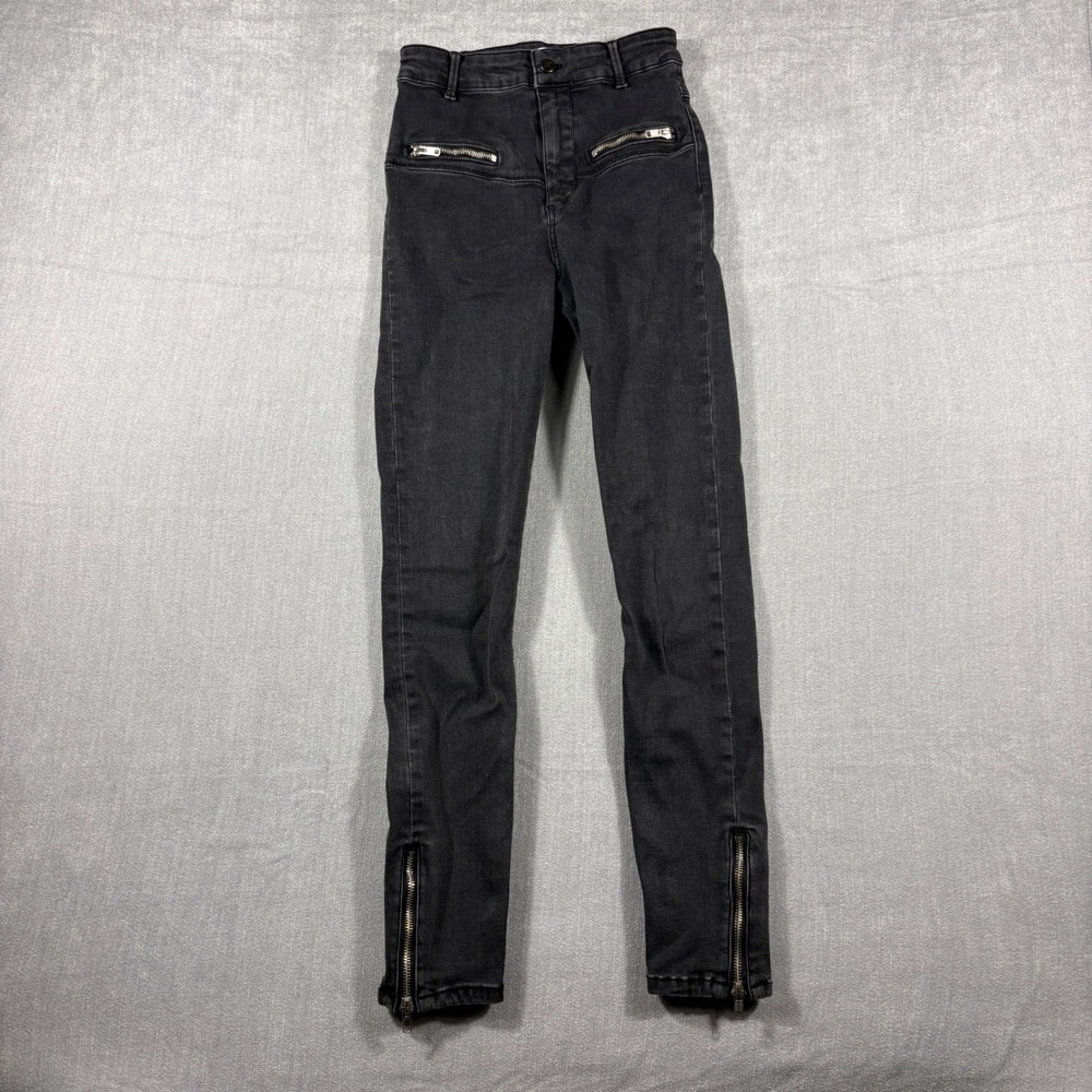 Zara Woman Premium Denim Black Skinny Zipped Ankle Moto Jeans Size 2 US 24 MEX